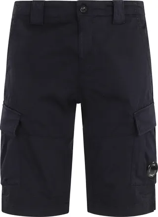 C.P. Company Navy Blue Stretch Sateen Cargo Lens Cotton Shorts