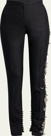 Dries Van Noten Slim Embellished Wool Pants