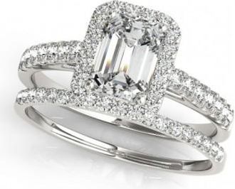 Allurez Diamond Halo Emerald-Cut Bridal Set 18k White Gold (1.00ct)