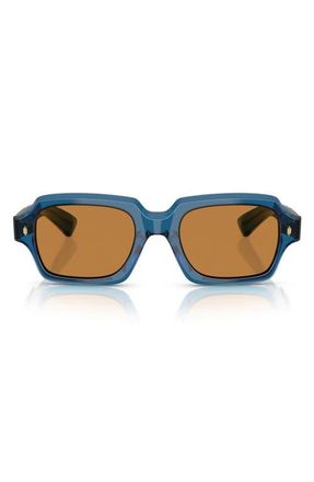 Oliver Peoples Devaney 53mm Rectangular Sunglasses in Tetsukon Blue /Cognac at Nordstrom