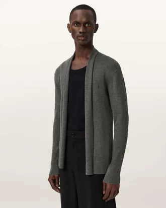 AllSaints Wool Mode Merino Ramskull Open Cardigan, Size: XXL