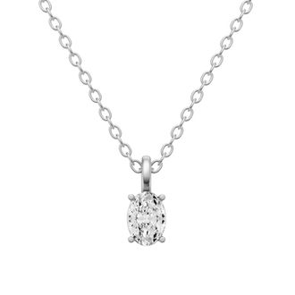 Diamond2Deal 14K White Gold 0.50 Ct Oval Cut Lab Grown Diamond Solitaire Pendant Necklace