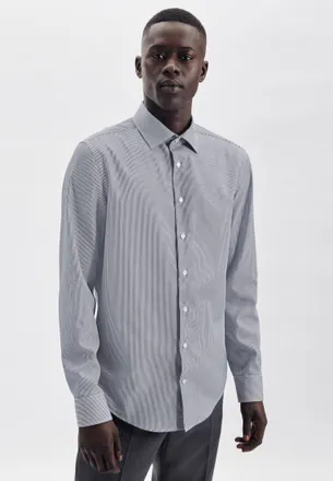 Seidensticker Businesshemd SEIDENSTICKER Schwarze Rose, Herren, Gr. S (37), normale &Auml;rmell&auml;ngen, blau (dunkelblau), 100% Baumwolle, gestreift, slim fit, 2-Knopf-Man