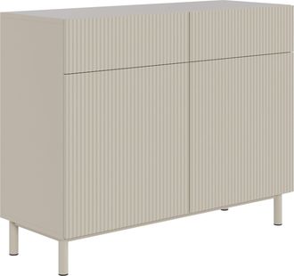 Selsey Selsey Veldio New - Credenza A 2 Ante Con Frontale A Doghe E 2 Cassetti, Greige, 100 Cm
