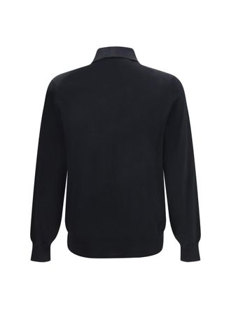 Brunello Cucinelli Mens Long Sleeve Cotton Polo Nero+grigio Scuro Knitwear T-shirts And Polos