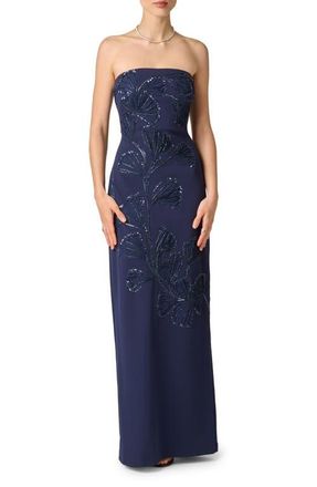 Aidan Mattox Sequin Strapless Crepe Gown in Dark Navy at Nordstrom, Size 10