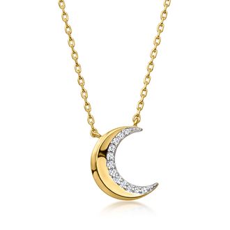 Ross-Simons Diamond Crescent Moon Necklace in 18kt Gold Over Sterling