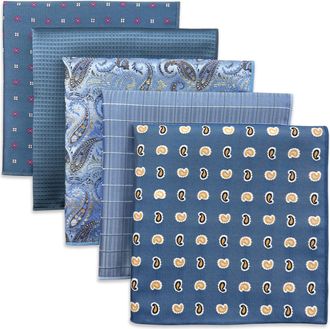 Shlax & Wing 5 Pack Mens Pocket Squares Set 12.6 Formal Handkerchiefs for Suits Weddings Tuxedos Assorted Colors Patterns No.6