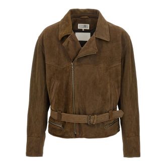 Maison Margiela Jassen, Heren, Bruin, M, Suède, Suède Bikerjack