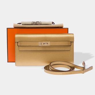 Herm&egrave;s Kelly To Go Wallet on Strap - Metallic Gold