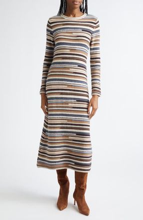Veronica Beard Sanders Stripe Long Sleeve Maxi Sweater Dress in Dark Acorn Multi at Nordstrom, Size X-Large