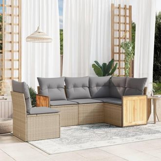 vidaXL Juego De Sof&aacute;s Jard&iacute;n Con Cojines 5 Pzas Rat&aacute;n Sint&eacute;tico Beige Vidaxl