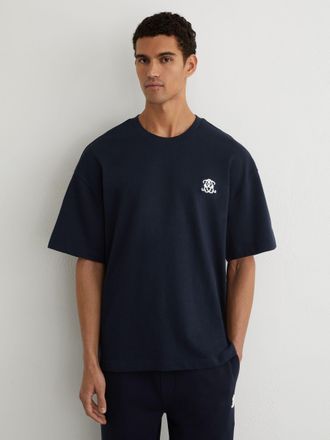 Reiss Navy Monogram Embroidered Relaxed-fit T-shirt, Xxl