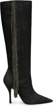 Stuart Weitzman Crystal Fringe Knee-High Laars - Dames - Hoge Laarzen - Zwart - 37 EU - Denim - Schoenen