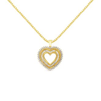 House of Brilliance 14K Yellow Gold Plated.925 Sterling Silver 1.0 Cttw Round and Baguette-Cut Diamond Composite Hearth 18 Pendant Necklace