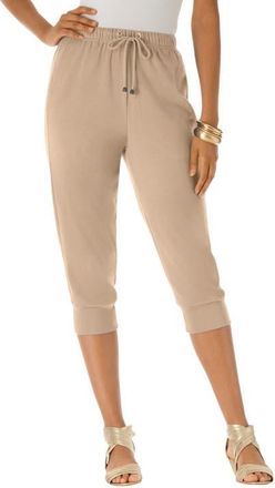 Roaman's Plus Size Soft Knit Capri Pant With Drawstring Waist in New Khaki at Nordstrom, Size Large