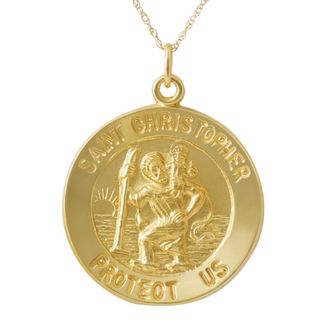 Pompeii3 14k Yellow Gold St. Christopher Medal Pendant 1 Tall 5.5 Grams