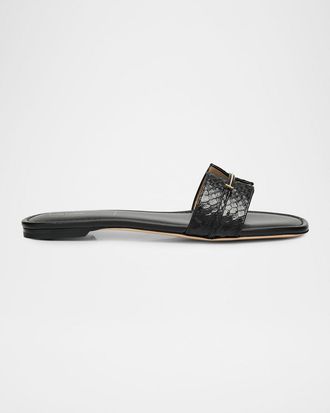 Tom Ford Snake-Embossed Leather Flat Sandals