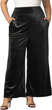 Kiyonna Stretch Velvet Wide Leg Pants in Onyx at Nordstrom, Size 5X