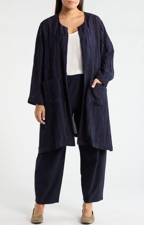 Eileen Fisher Longline Open Front Crinkle Jacket at Nordstrom, Size 1 X