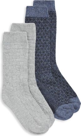 Hue Assorted 2-Pack Textured Crew Socks in Blue Pack at Nordstrom