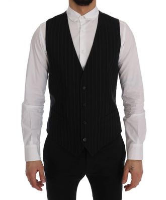 Dolce & Gabbana Black STAFF Cotton Striped Mens Vest