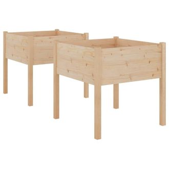 Berkfield Home Garden Planters 2 pcs 70x70x70 cm Solid Pinewood in Natural | Size: 70 x 70 x 70 cm