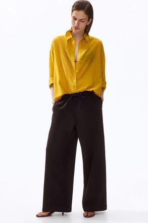 H&M Tie-belt Wide Paper Bag Trousers in Dark Brown at Nordstrom, Size Xx-Large
