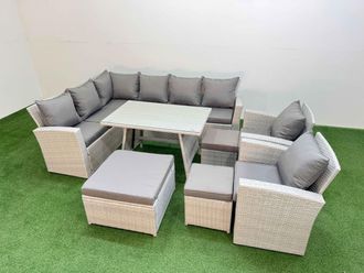 Fimous Garden Outdoor Rattan Furniture Set with 3 Footstools 11 Seater in Light Grey