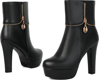 Generic Womens Chunky Hight Heel Platform Ankle Boots Comfort Round Toe Side Zipper Casual Fashion Chelsea Shoes (Black,8.5)