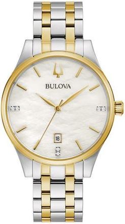 Bulova Two-Tone Mother-of-Pearl & Diamond Bracelet Watch, 36mm in Two Tone at Nordstrom Rack