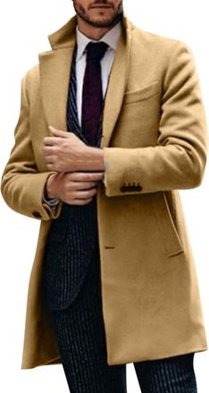Generic MenS Wool Blend Overcoat - Tailored Fit Long Trench Coat, Stylish Formal Winter Jacket, Classic Buttoned Overcoat, Elegant Business Outerwear, Premium