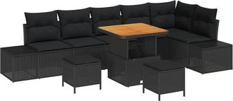 vidaXL Conjunto De Sof&aacute; De Jard&iacute;n Con Coj&iacute;n Con Almohada 9 Pcs Negro Vidaxl