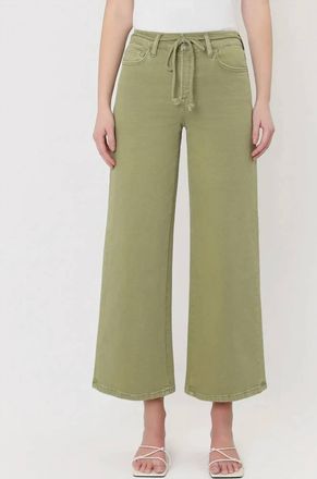 Flying Monkey High Rise Drawstring Crop Wide Leg Jean - Plus In Eucalyptus
