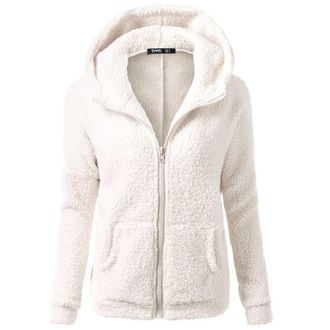 Generic Women Beige Black Pink Fluffy Plush Hooded Jacket with Pocket Teddy Bear Fleece Full Zip Coat Faux Fur Hoodie Jackets Sweatshirt Winter Warm Outwear P