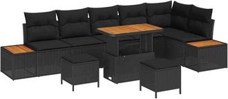 vidaXL Garden Sofa Set with Cushion 9 pcs Black Poly rattan vidaXL