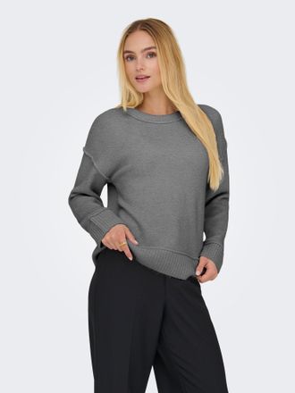 Only Strickpullover ONLY ONLHAZEL LS DETAIL O-NECK BF KNT, Damen, Gr. XL, medium grau melange, Strick, Obermaterial: 93% Polyester, 4% Wolle, 3% Elasthan, 