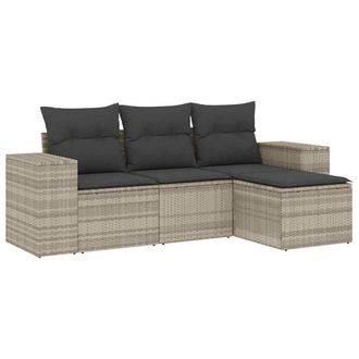 vidaXL Set Divano Da Giardino 4pz Con Cuscini Grigio Chiaro Polyrattan - Vidaxl