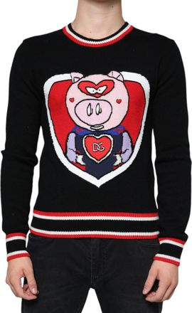 Dolce & Gabbana Mens Cashmere Pig Of The Year Sweater Black Virgin Wool
