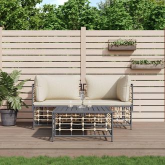 vidaXL Juego De Muebles De Jard&iacute;n 3 Pzas Cojines Antracita Rat&aacute;n Pe Vidaxl