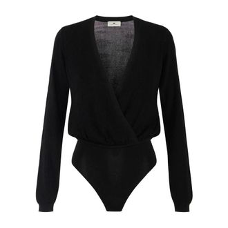 Elisabetta Franchi Ribbed Knit Bodysuit - Dames - Tops - Zwart - Maat: XS Zijde
