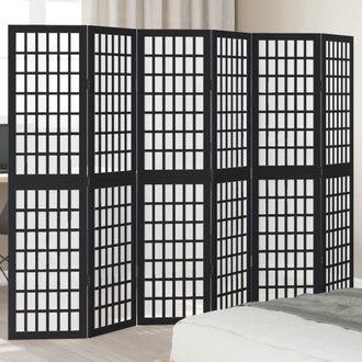 Berkfield Home Room Divider 6 Panels Black Solid Wood Paulownia