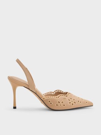 Charles & Keith Leather Embroidered Pointed Slingback Pumps