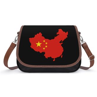 Generic China Flag Map Crossbody Bags for Women Fashion Leather Shoulder Handbags With Adjustable Strap