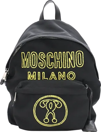 Moschino Milano Embroidered Backpack in Black Canvas