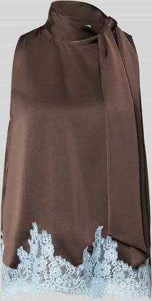 Neo Noir Neo Noir Blusentop aus Satin mit Spitzenbesatz Modell LORENZ in Mittelbraun, Gr&ouml;&szlig;e 34