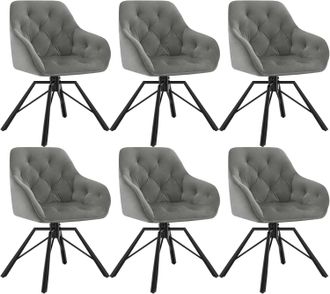 Woltu 6x Sill&oacute;n/silla De Comedor Acolchado Giratorio 360&deg; Sala De Espera Moderna En Terciopelo Elegante Con Reposabrazos, Gris Oscuro - Woltu