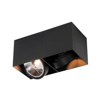 QAZQA Dise&ntilde;o Foco Inteligente Negro Rectangular 2 Luces Incl. 2 Wifi Gu10 111mm - Box Aluminio Rectangular Adecuado Para Led Max. 2 X 10 Watt - Qazqa