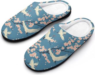 Generic Crane Birds Japanese Cherry1 Flowers Mens Slippers Memory Foam Winter Warm Sandals Slip On House Shoes Size 7-14