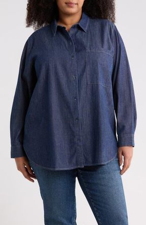 Eileen Fisher Classic Collar Organic Cotton Denim Button-Up Shirt in Dark Indigo at Nordstrom, Size 1 X